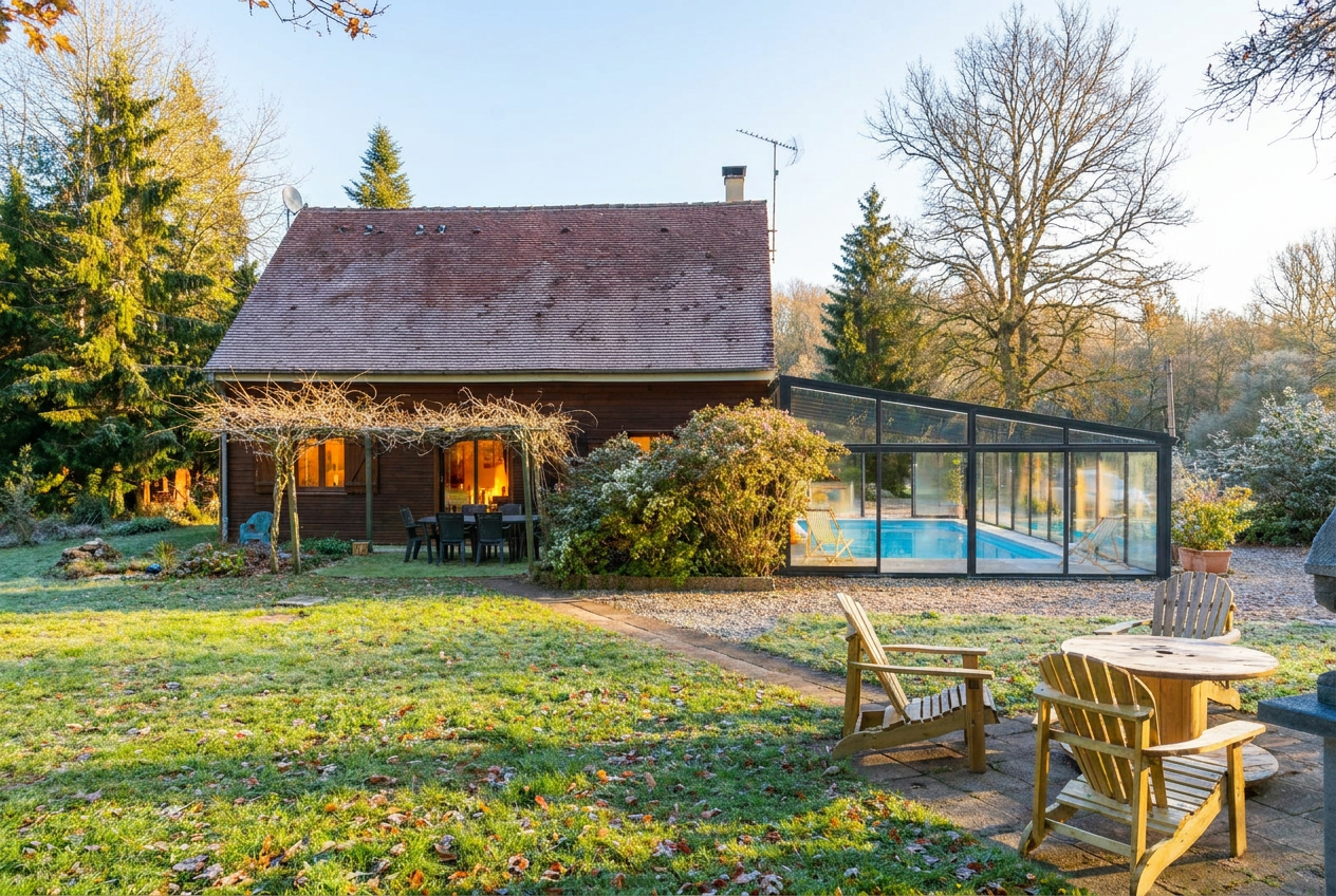 Chalet avec piscine chauffée